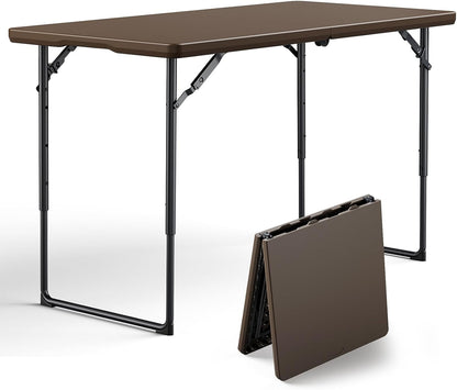 4FT Folding Table Heavy Duty Plastic Table with Handle, Foldable&Portable, Fold-in-Half Utility Tables for Outdoor