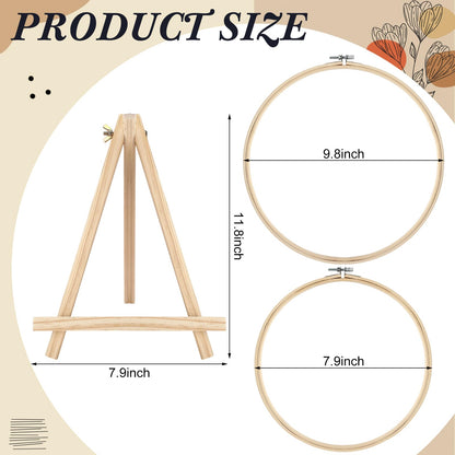 Novabright 12 Pcs Medium Bamboo Embroidery Hoops with Triangle Display Stands Include 7.9'' and 9.8'' Round Hoops Frame Cross Stitch Wood Holder Easels for Desk Display Decor Craft Works