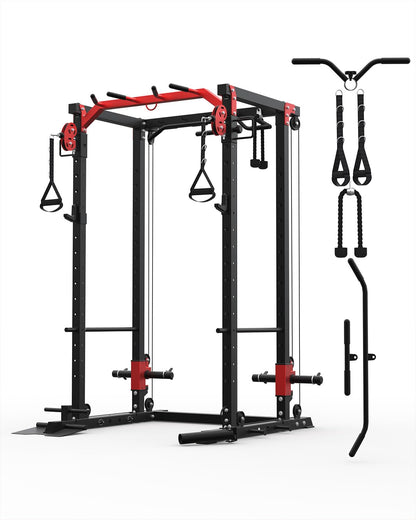 Power Cage for Home Gym, 2000LBS Power Rack with Cable Crossover and Dual Independent Pulley System, Squat Rack with LAT Pull Down System, Workout Cage for for Full Body Training