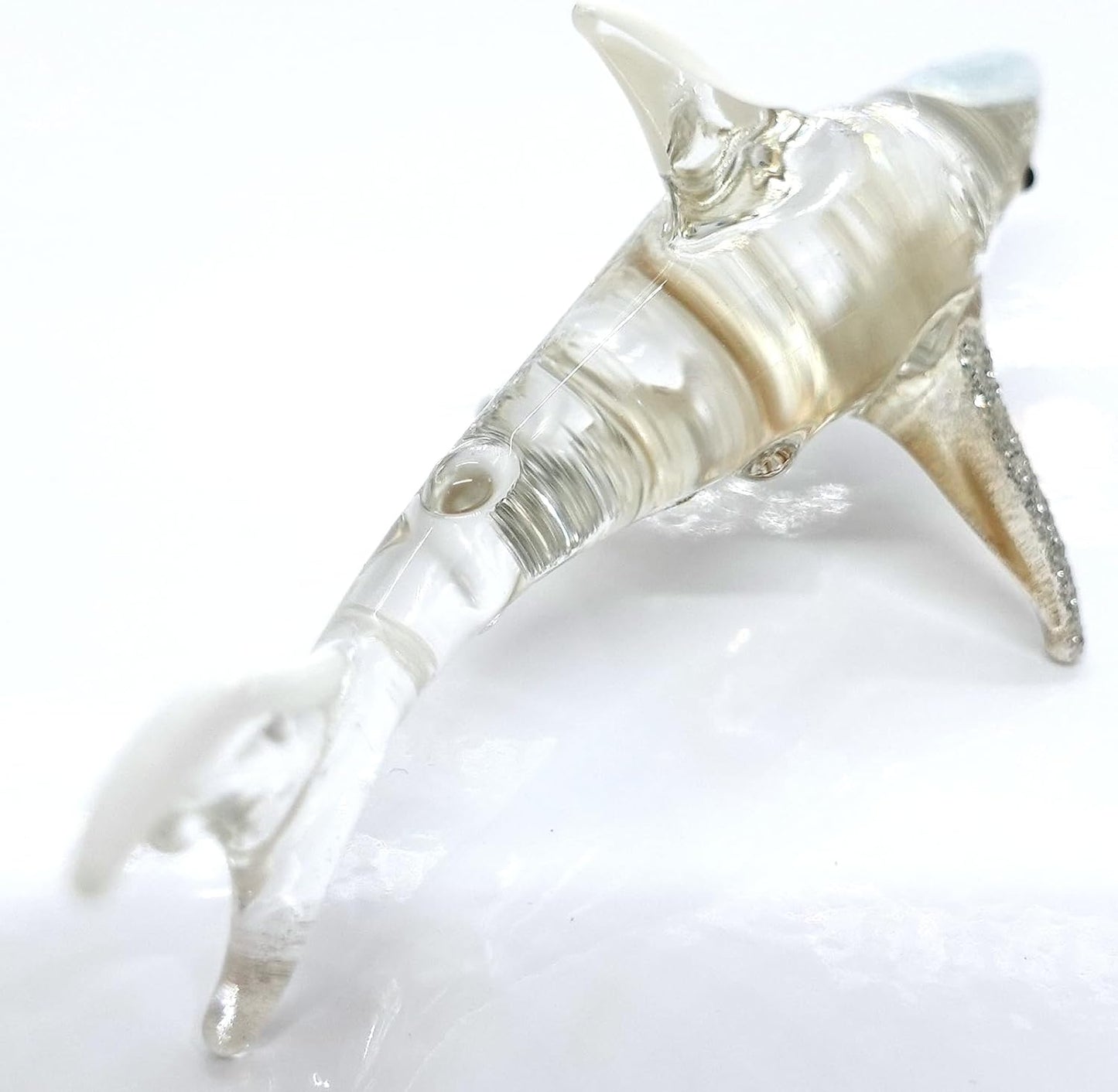 Shark Miniature Figurines - Tiny Hand Painted Blown Glass Art Collectible Gift Decor (Clear Silver)