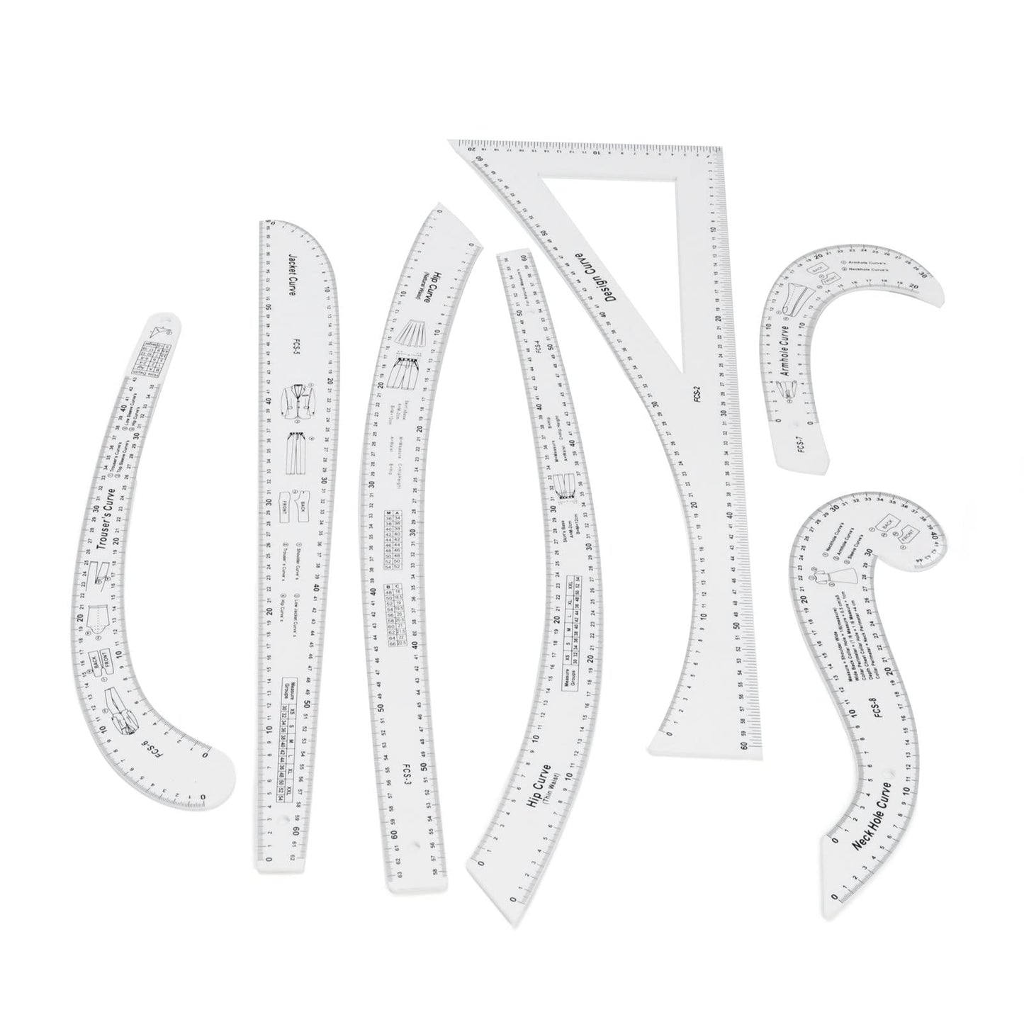 French Curve Ruler Set 7Pcs Acrylic Clear Sewing Ruler Tailor Kit for Dress Making