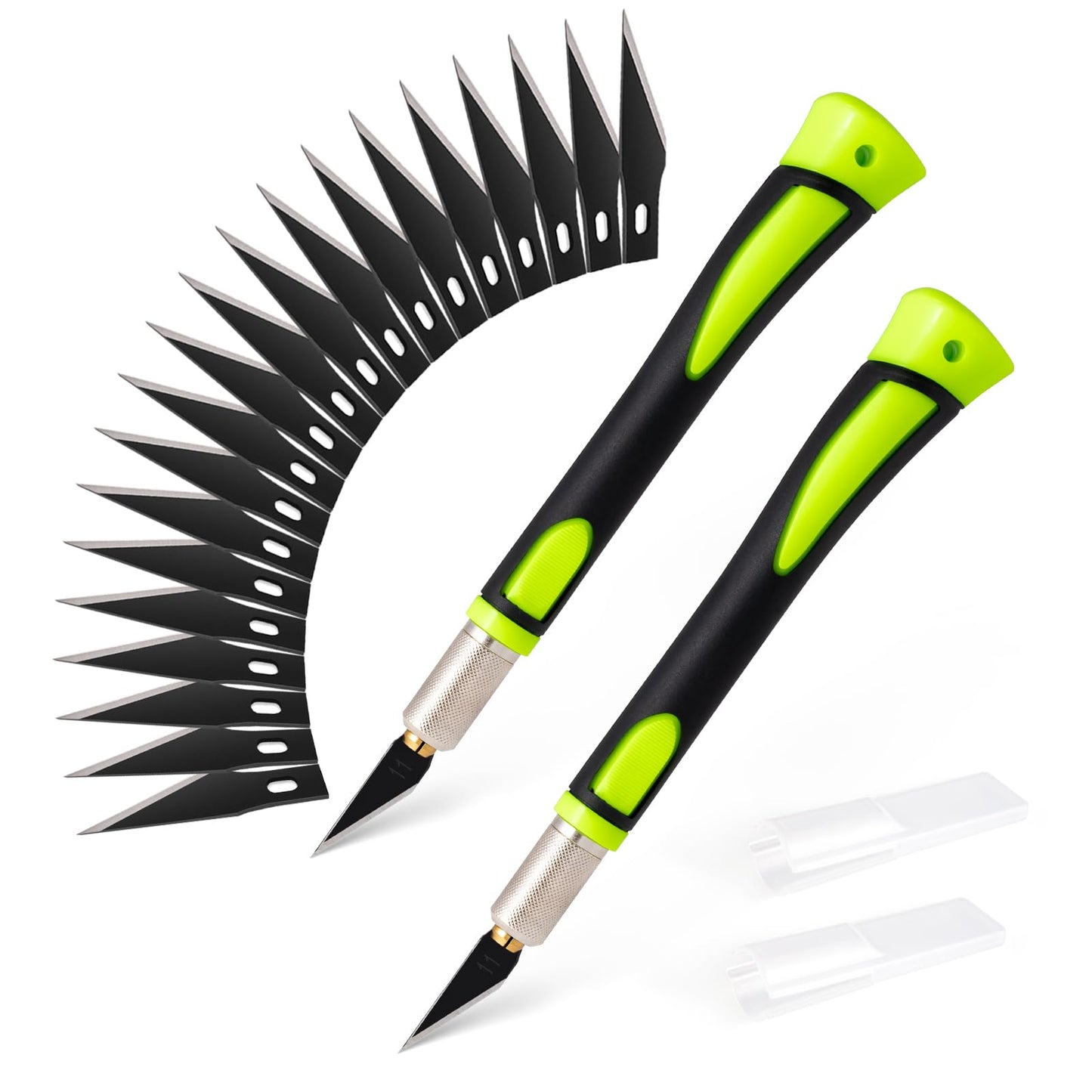 FOSHIO Precision Exacto Knife Set, 2 Pack Craft Knife with Extra 20 Exacto Blades, Hobby Knife Set with Protective Cover Rubber Handle for Crafts, Arts, Stencil, Modeling, Trimming, Carving (Green)