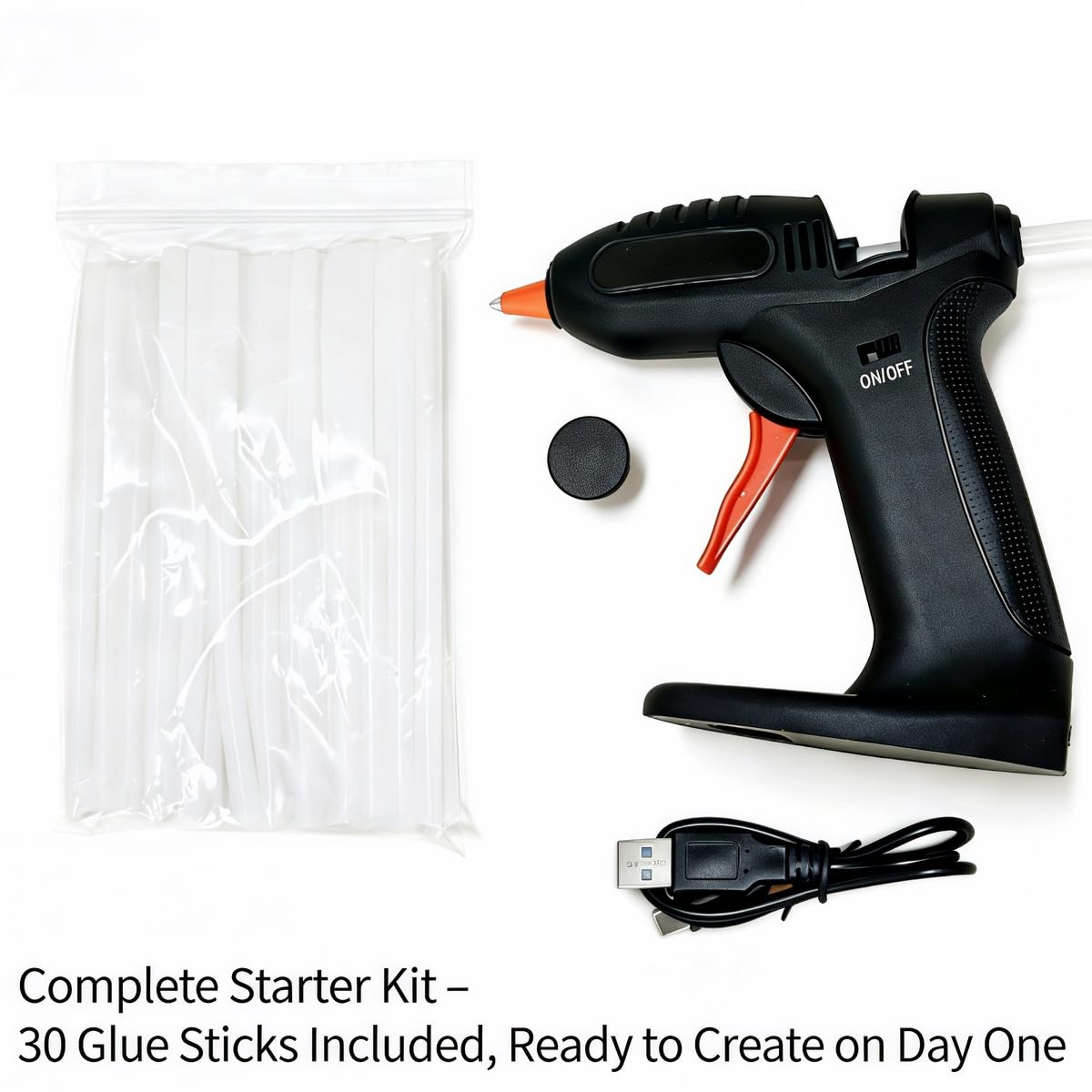 Cordless Rechargeable Hot Glue Gun, 3.7V Fast Heating with Drip-Free Design, 30 Glue Sticks Included, Auto Safety Shut-Off for DIY Crafts and Home Repairs