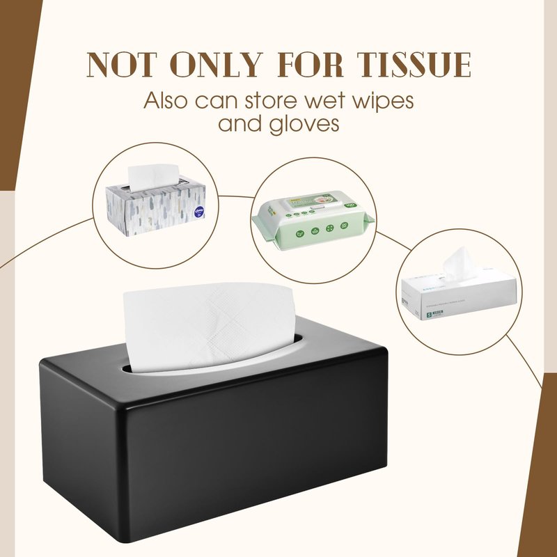 Y-in Hand Tissue Box Cover, Rectangular Facial Tissue Holder with Bottom, Decorative Storage Organizer Box for Bathroom Vanity, Countertops, Dressers, Night Stand, Parlors and Offices - Black