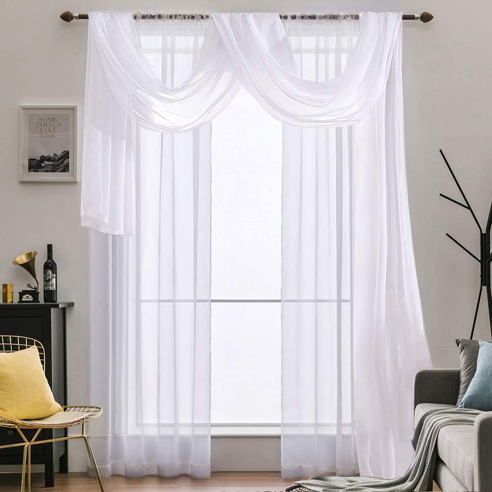 MIULEE Sheer Window Scarf Valance Extra Long Topper Window Treatment, Elegant Curtain Scarves for Party Wedding