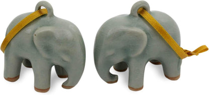 NOVICA Celadon Ceramic Handing Holiday Ornaments, Light Blue Elephant (Pair)