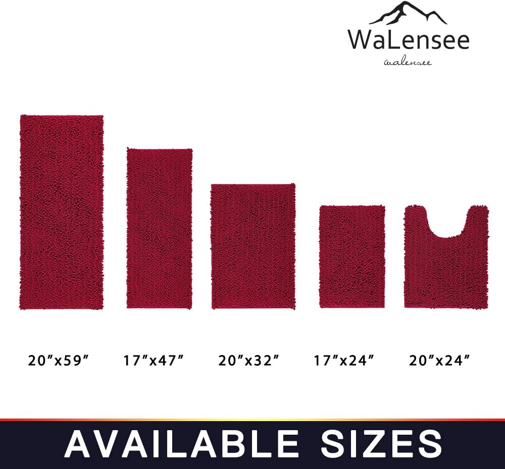 Walensee Bathroom Rug Non Slip Bath Mat Red (32x20 Inch) Water Absorbent Super Soft Shaggy Chenille Machine Washable