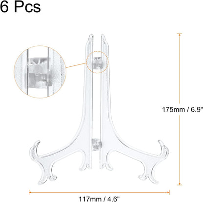 uxcell 6Pcs 6.8" Plastic Folding Easel Plate Holder, Clear Display Stand for Decorative Plates, Picture Frame