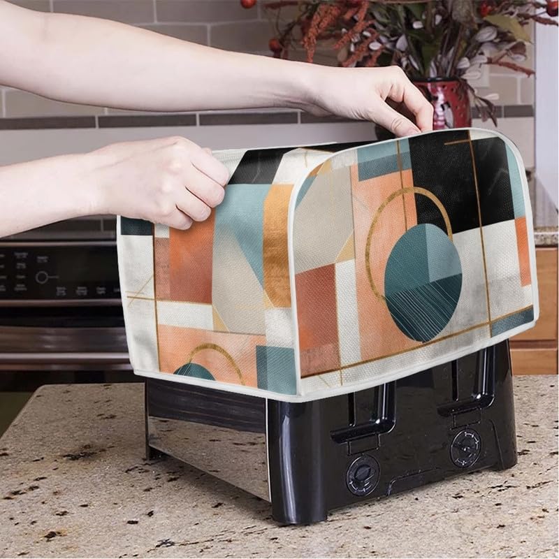 Modern Geometric Circle Two Slice Toaster Cover - Foldable Kitchen Appliance Bread Toaster Oven Cover with Hang Loop.