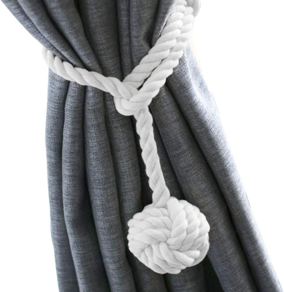 Melaluxe 2 Pack Heavy Duty Curtain Tiebacks, Handmade Rural Decorative Curtain Holdbacks (White)