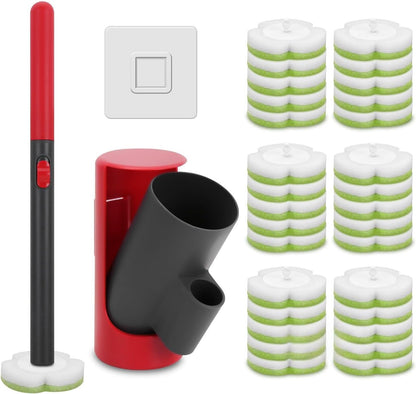 30 Disposable Toilet Brush Kit with Refills, No-Touch Toilet Wand Cleaning System, Wall Mounted Toilet Bowl Cleaner