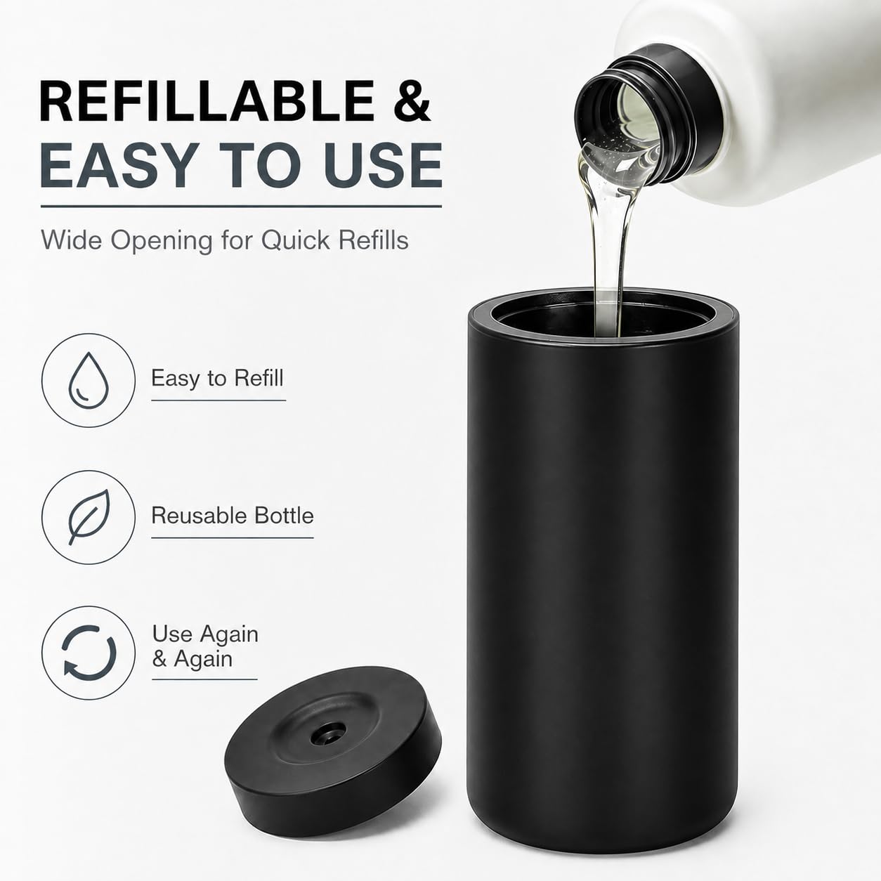 Silicone Dish Soap Dispenser, 8 Oz Refillable Squeeze Bottle, Leakproof for Kitchen Sink, Black
