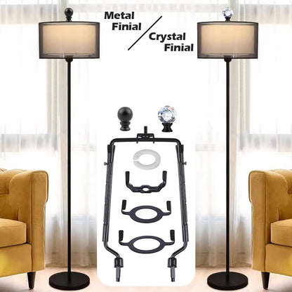 Asjeumt 8 9 10 11 inch Black Lamp Shade Harp Holder, Adjustable Height Harp Kit with Crystal & Metal Finial, DIY Replacement Making Repair Lampshade Bracket E14 E26 E27 Adapter Base Table Floor Light