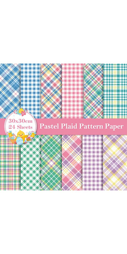 Whaline 24 Sheet Spring Pastel Plaid Pattern Paper 12 Designs Scrapbook Specialty Paper Easter Double-Sided Decorative Craft Papers for DIY Card Making Scrapbook Photo Album Decor, 11.8 x 11.8 Inch