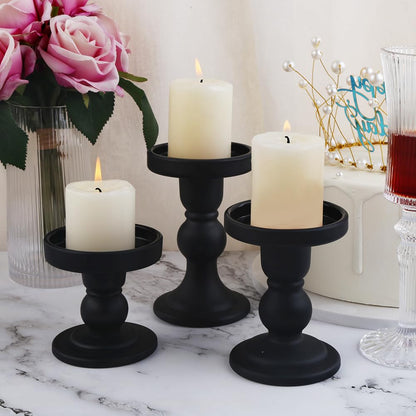 BTGLLAS 3-Piece Set of Black Glass Candlestick, Crystal Candlestick Holder Holder and Conical Candle, Christmas Candle Holder Decoration, Family Living Room Wedding Candle Holder (black1set)