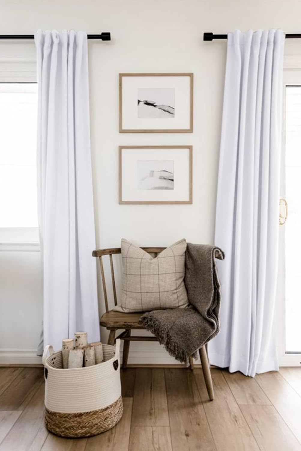 Skiennix Blackout Curtains - 100% Blackout Thermal Insulated Drapes | 84" Long, Bright White, 2 Panels Set