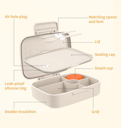 ANDMOON Bento Lunch Box, 5 Compartments Lunch Container for Kids/Adults with Snack cup, Wheat Fiber Eco-Friendly Double Insulated Boxes, Dishwasher and Microwave Safe, BPA-Free (White)