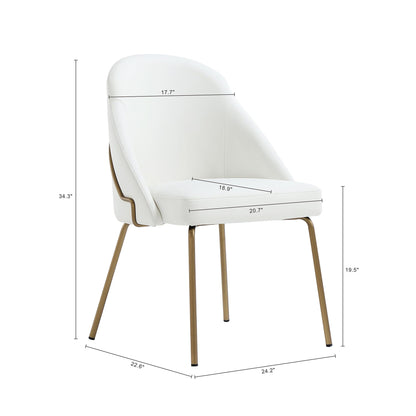 Manhattan Comfort Gracie Modern Faux Leather Dining Chairs, Upholstered Leatherette Seat, Steel Legs, High-Density Foam, Comfortable & Stylish Kitchen and Dining Room Chairs, Set of 2, White and Gold