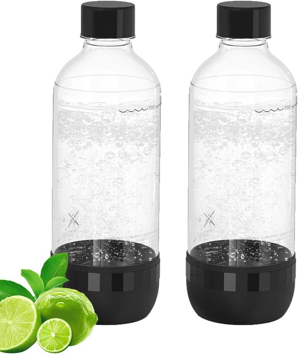 1 2 Pack, (1L) (1L) Soda Maker Bottle, Litre Reusable BPA Free Sparkling Water Bottles, Reusable Carbonating Bottles