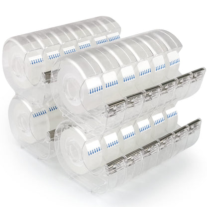 JEFURE 24 Pcs Transparent Tape with Dispenser, 0.7 in x 1000 in Clear Tapes and Refillable Dispensers, Office Tape Rolls with Dispenser Bulk for Craft Jobs, Gift Wrapping, Repairing, Home and School