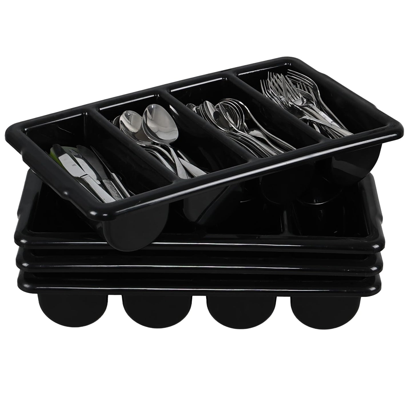 Loiycg 4 Compartment Cutlery Bin, Set of 4 Restaurant Silverware Tray Plastic, Black