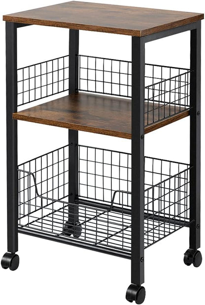 3-Tier Hadulcet Small End Table, Side Table with Storage Basket, Industrial Style Side End Table for Living Room
