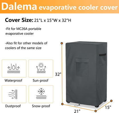 Heavy Duty Waterproof Evaporative Cooler Cover for MC26A, 21"L x 15"W x 32"H Swamp Evaporative Cooler Cover, Grey
