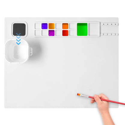 AWOKE Silicone Painting Mat - 20"X16" Silicone Art Mat with 1 Water Cup for Kids - Craft Mat has12 Color Dividers - 2 Paint Dividers (White),Toddler Activities,3 4 5 Year Old Girl Boy Birthday Gifts