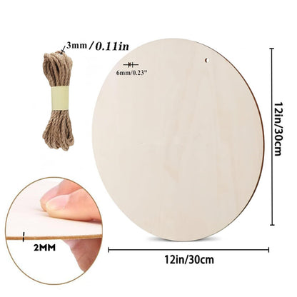 10 Pack Blank Unfinished Round Wood DIY Crafts Signs 2mm Basswood Sheets for Laser Cutting 12 Inch Wooden Door Hanger Sign DIY Painting Halloween