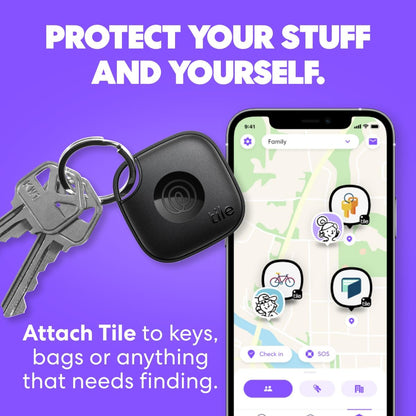 Tile by Life360 Mate (2024) Bluetooth Tracker, Keys Finder and Item Locator for Keys, Bags and More, Phone Finder, Both iOS and Android Compatible, Pack of 4 (Black)