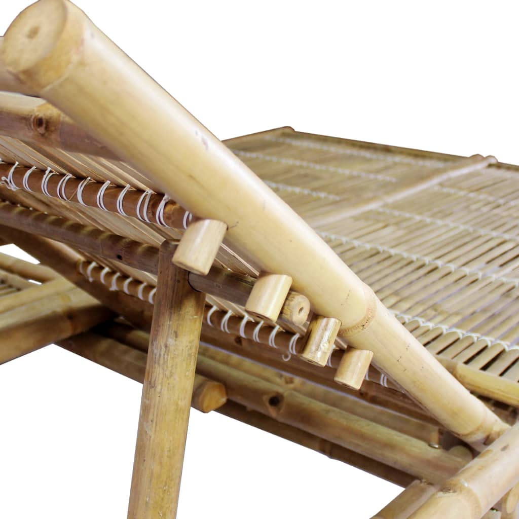 KTHLBRH Outdoor Bamboo Sunlounger for Two with Adjustable Backrest, Natural Bamboo Finish, Extra Large Solid Sun Lounger for Patio or Pool Area