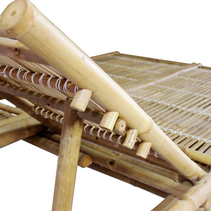 KTHLBRH Outdoor Bamboo Sunlounger for Two with Adjustable Backrest, Natural Bamboo Finish, Extra Large Solid Sun Lounger for Patio or Pool Area