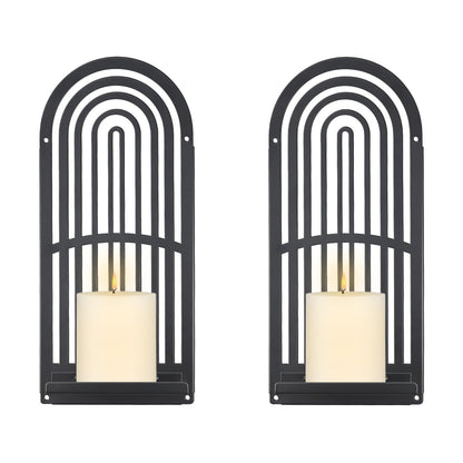 OYEFLY 2Pcs Metal Wall Hanging Candle Sconces,Black Boho Wall Shelves Candle Holders (Black)