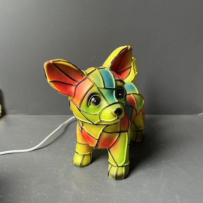 Neioaas Chihuahua Lamps - Retro Dogs Stained Resin Tabletop Night Light, Dog Series Art Night Light, 3D Cute Pet Dogs Themed Lamp LED Table Lamps, Fun for Dog Lovers