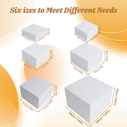 Qeanknar 6 Pcs White Acrylic Buffet Risers with Mini Sign and Maker, Food Display Stands for Buffet Table Party Catering Dessert Jewelry Collectibles,Nesting Cube Boxes with Hollow Bottoms
