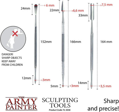 The Army Painter Clay Sculpting Tools - Set with Three Double Ended Stainless Steel Dab Tool, Polymer Clay Tools for Modeling Plastic, Resin, and Metal Miniatures - Green Stuff Putty Tool Clay