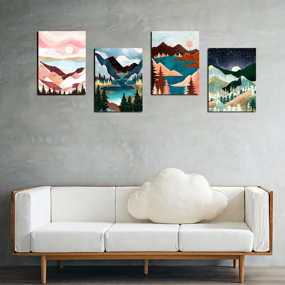 Muzagroo Art Diamond Painting Kits for Adults, DIY 5D Diamond Art Kits for Beginners, Abstract Landscape Arts and Crafts for Living Room, 4 PCS Kids Room Wall Art