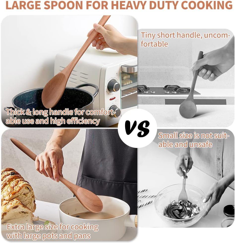 Big Wooden Spoon for Cooking, 17-Inch Kitchen Serving Scoop for Big Pot, Heavy Food Service Spoon