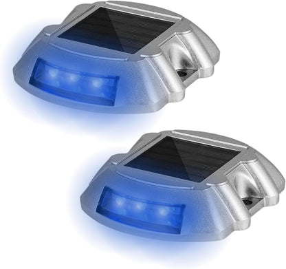 Extra Bright Solar Deck Lights Waterproof with 6 LED, Wireless Driveway Safety Light for Pathway Garden Walkway(Blue, 2 Pack)