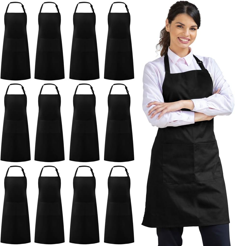 12 Pack 2 Syntus Bib Apron, Unisex Aprons Adjustable Thicker Version Waterdrop Resistant with Pockets Cooking Kitchen