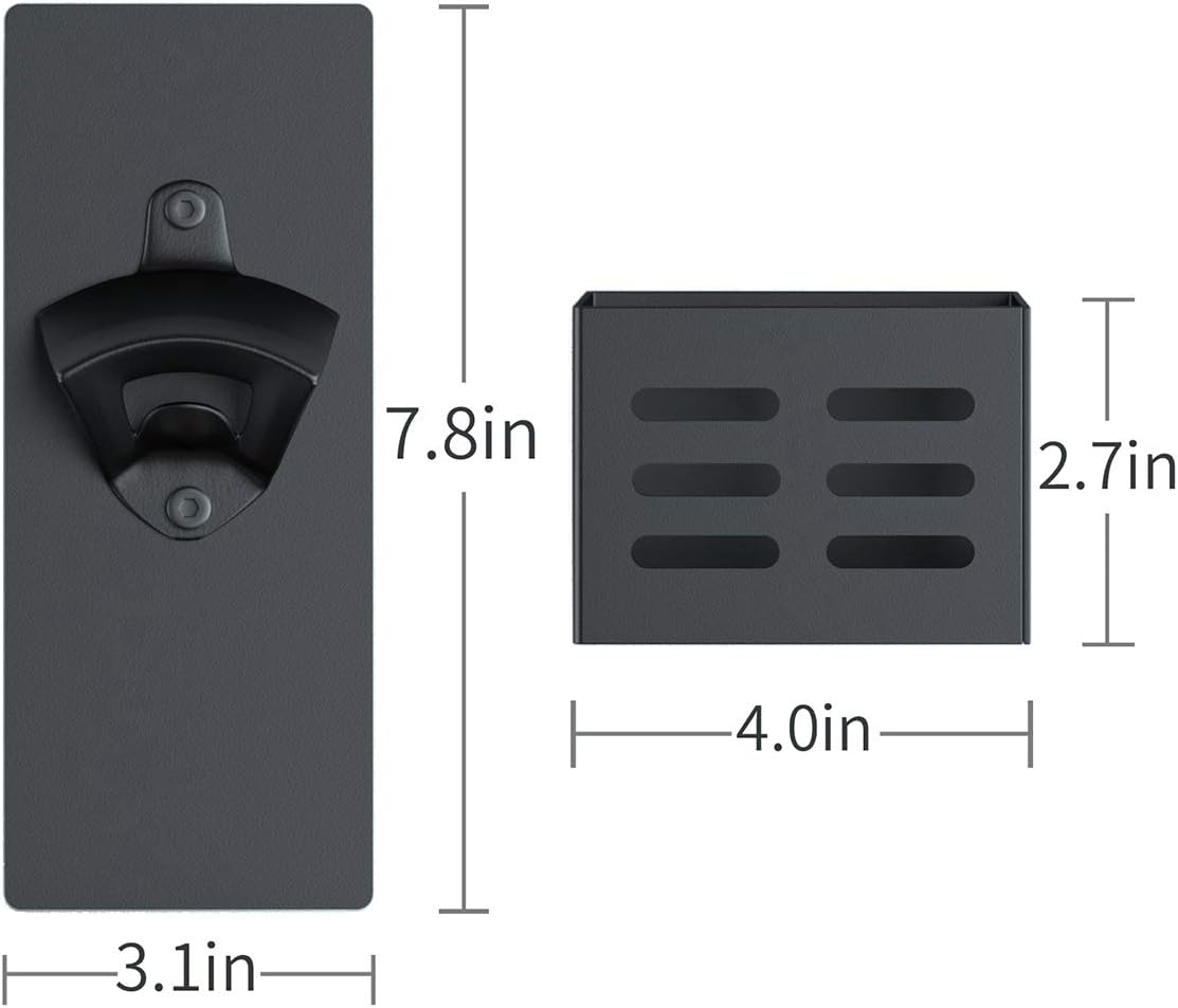 Magnetic Bottle Opener with Cap Catcher, Removable Wall Mounted Beer Opener for Kitchen Fridge (Black)