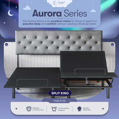 Celestial Sleep Aurora Adjustable Bed Base (Frame Only), Easy Assembly, Head and Foot Lift, Zero Gravity, Memory Positions - Split King
