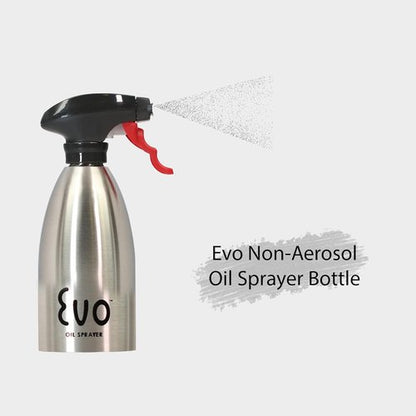 Evo Oil Sprayer - 18/8 Stainless Steel Non-Aerosol for Olive & Cooking Oils | 16-Ounce Capacity, Silver