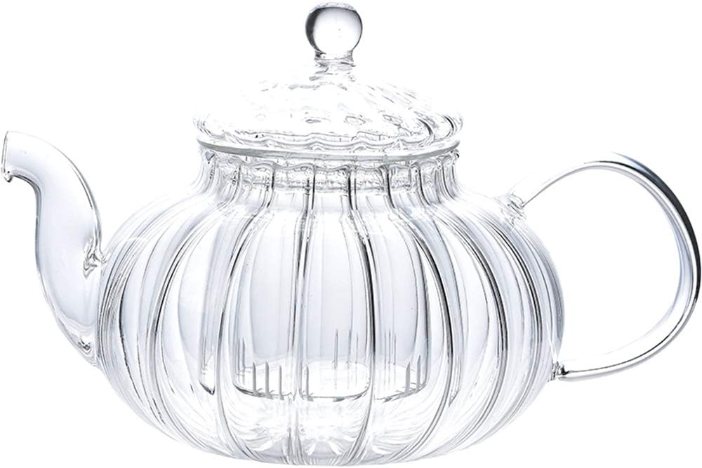 IwaiLoft NEW Glass Teapot with Infuser, Stovetop Safe Tea Kettle, 20OZ Blooming Tea Maker, Pumpkin