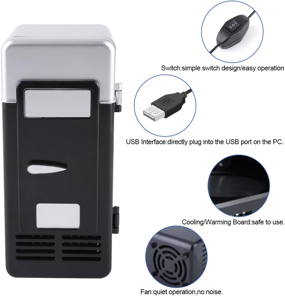 TOPINCN Mini USB Refrigerator Cooler and Heater for Beverage Drink Cans, Office Desktop, Hotel, Home, Car (Black)