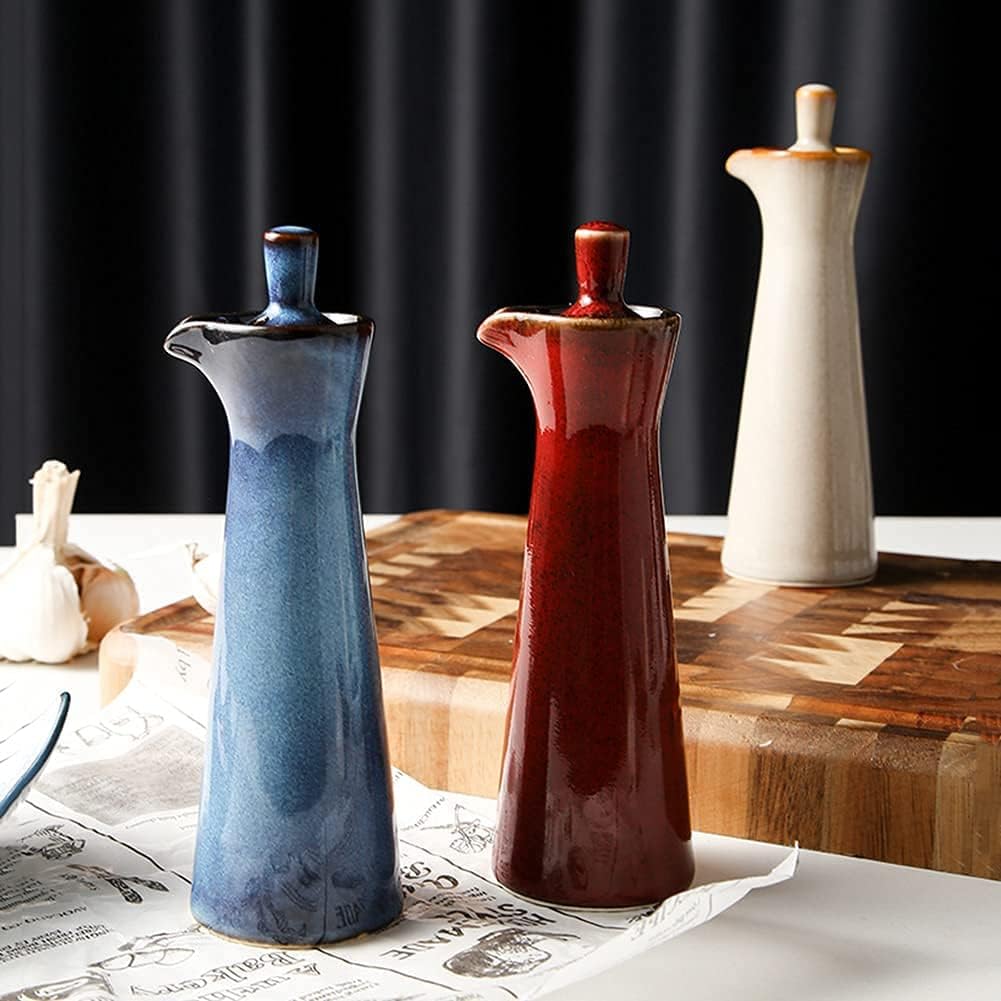 120ml 4oz Small Ceramic Olive Oil Dispenser Bottle for Storage Of Oil, Vinegar, Soy Sauce, / - Red