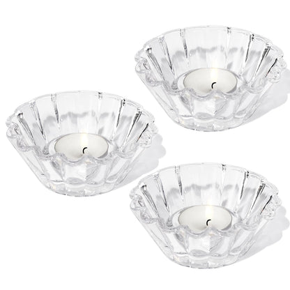 CHOCSTAY Tealight Candle Holder for Tealight 3 Pcs - Clear Votive Candle Holders Bulk, Tea Light Candle Holder Glass for Wedding Centerpiece, Living Room, and Home Party Decor