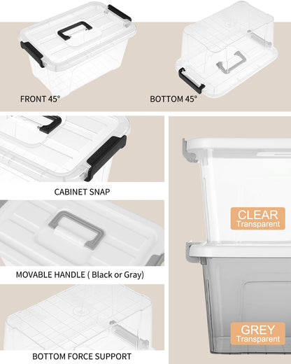 NUMIFUN Plastic Storage Bins with Lids 6 Pack Storage Organizer, 7 Quart Stackable Storage Bins with Buckle-Up Latches and Handle Storage totes easy for Home Office Pantry Organization, Clear Lids
