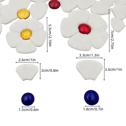 Esweny 12 Flower Stained Glass Mosaic Tiles - 2 Size Floral Petals & Flat Bead Mosaic Glass Pieces for DIY Art Crafts (White)