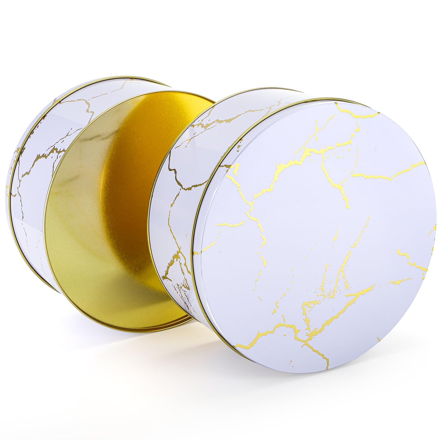 Yopay 3 Pack Cookie Tins with Lids, Round Gift Boxes for Toffee, Marbled Easter Baking Cake Containers for Valentines Gift Giving Puff Pastries Craft Supplies Metal Canister